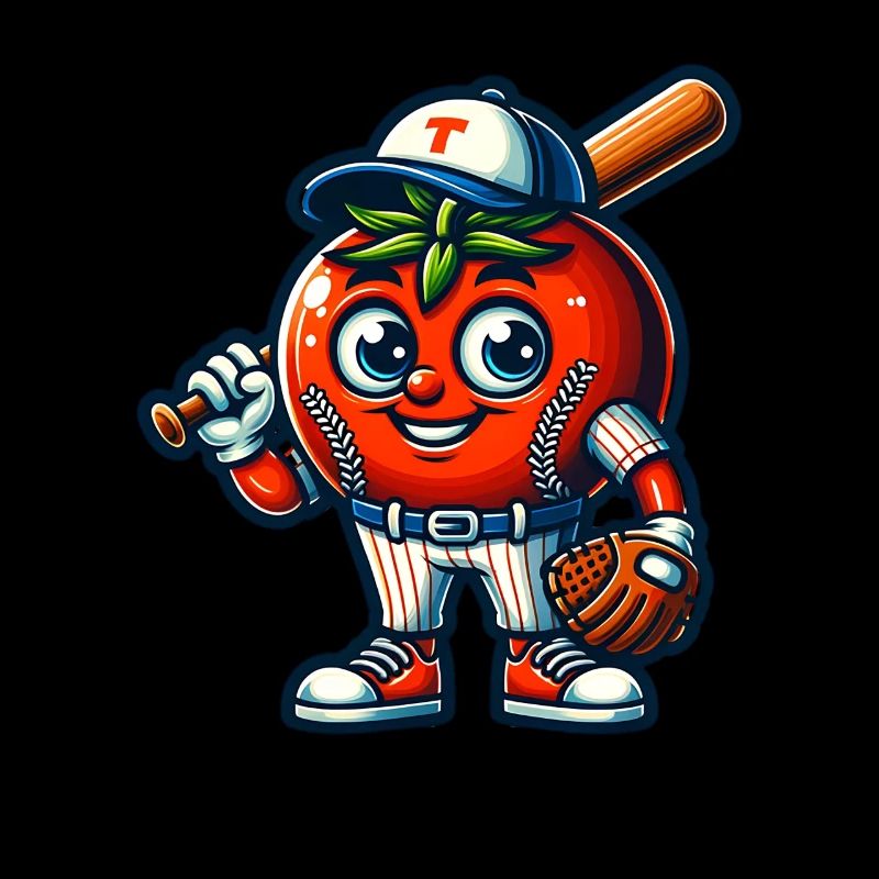Funny tomato baseball player with bat