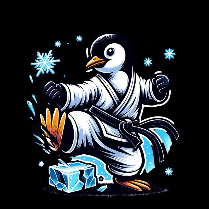 Karate Penguin Breaks Blocks