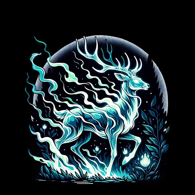 Mystical glowing deer in magical forest