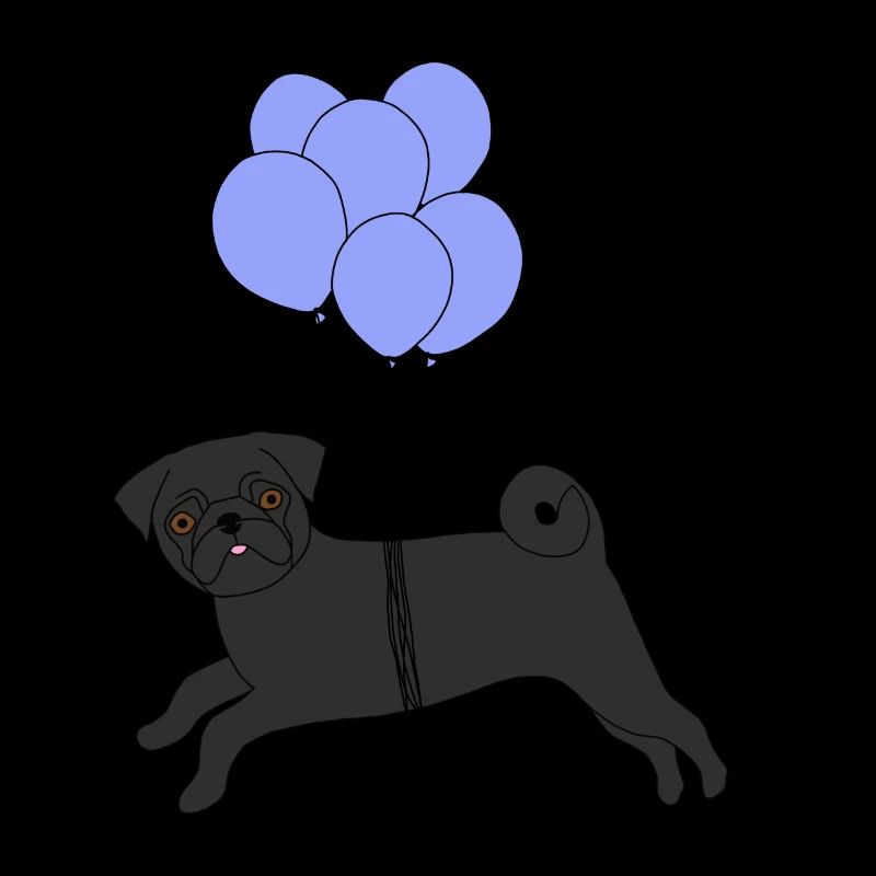 Schwarzer Mops fliegend Ballons