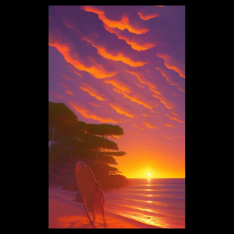 Dessin comique d’un paysage de plage au coucher du soleil