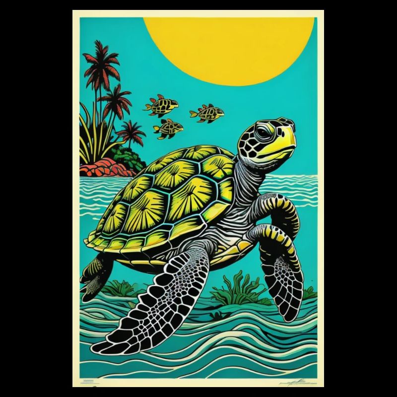 Cool Turtle Retro Design