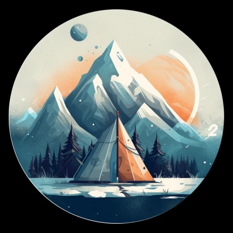 simple modern cold mountain with a small tent