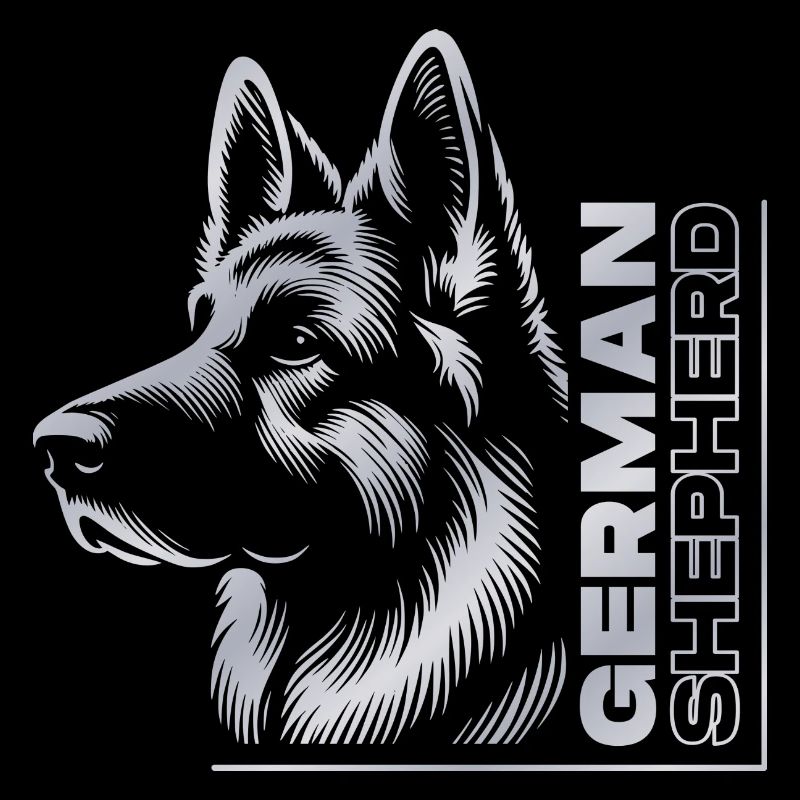 German Shepherd Drawing Head Portrait silver
