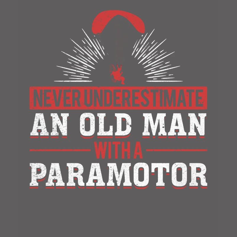 Powered Paraglider Old Man With A Paramotor