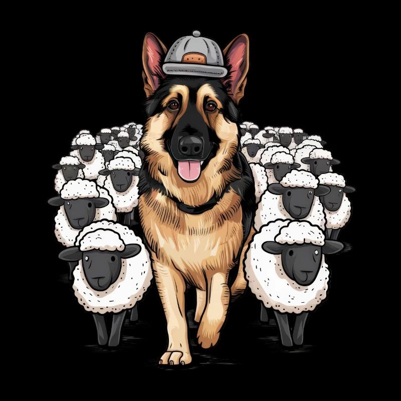 Deutscher Schäferhund mit kleinen Schäfchen
