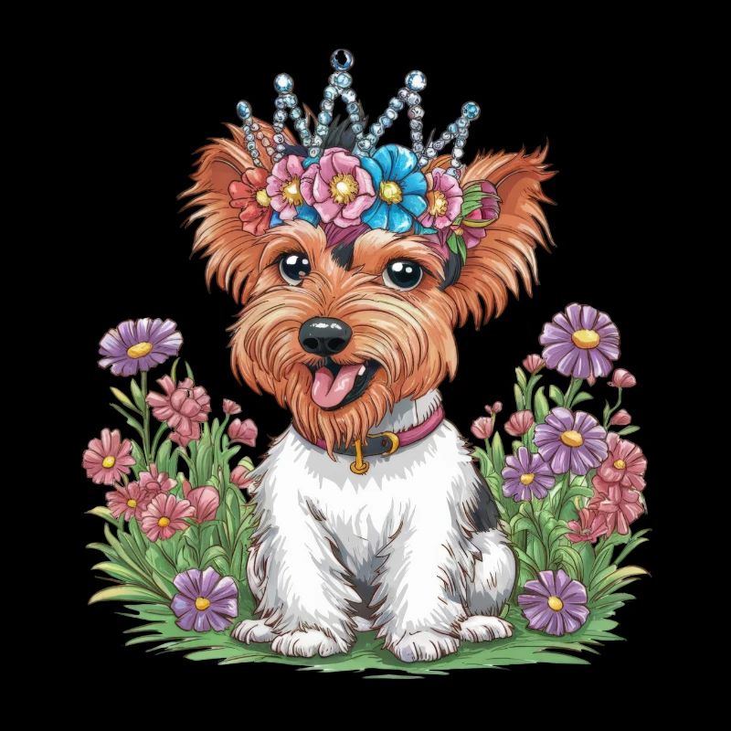 Terrier de dessin animé mignon avec des fleurs colorées