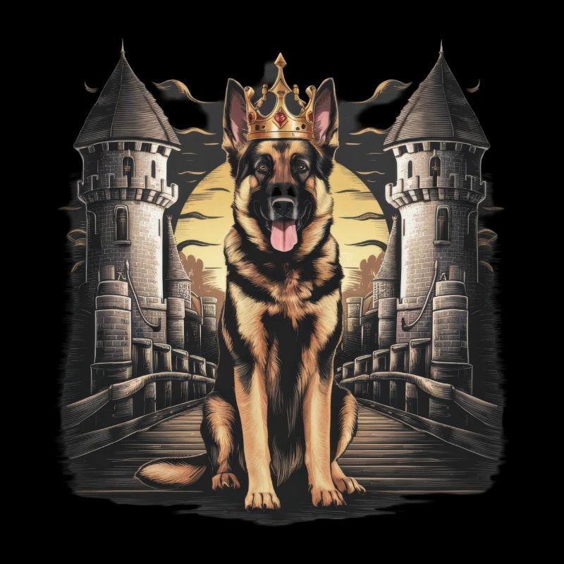 Deutscher Schäferhund mit Krone und Schloss