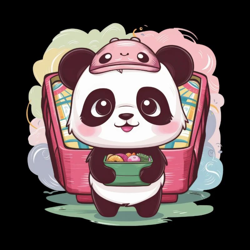 Roter Kawaii Panda mit Lunch Box