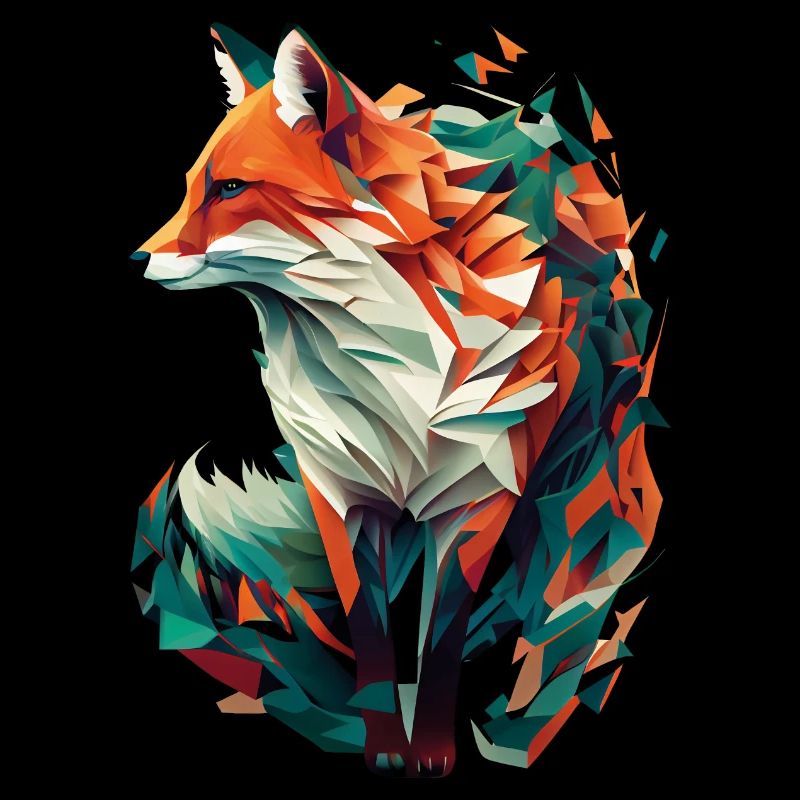 Fuchs Artwork Polygon Origami Orange Grün Edel