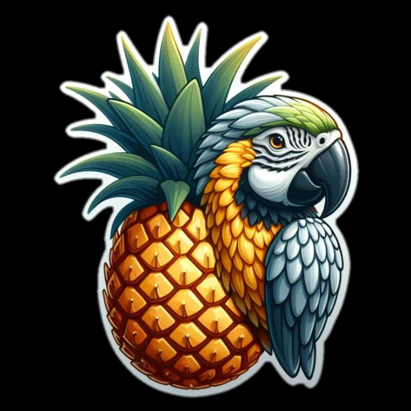 Macaw on a pineapple