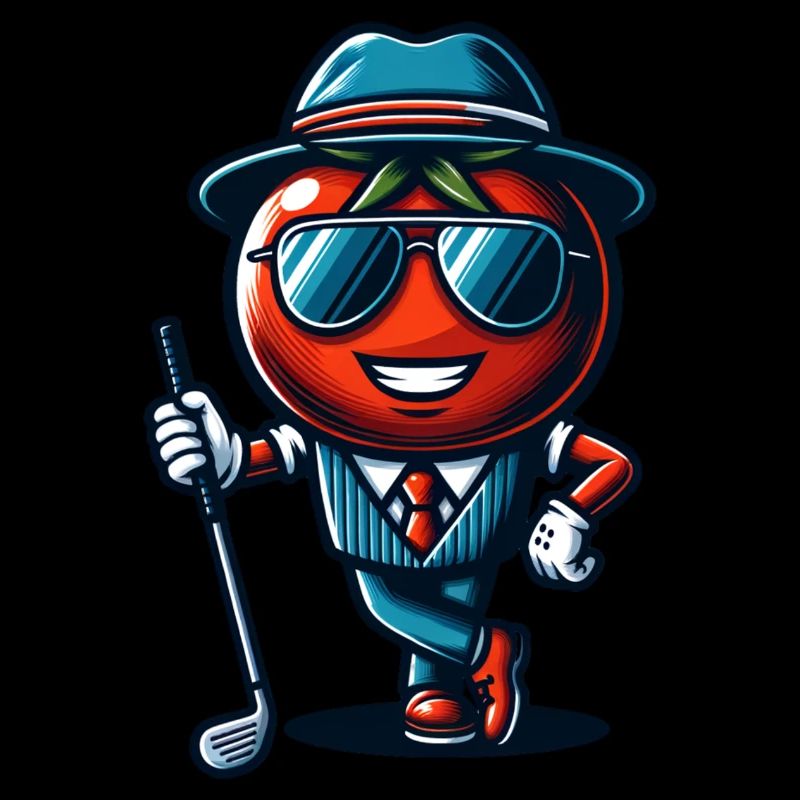 Drôle de tomate de golf dans un costume cool avec