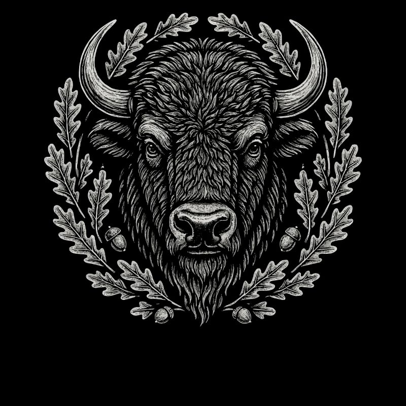 Bison d’Europe avec couronne de chêne Art