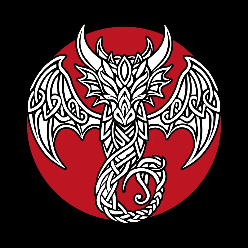 White Celtic Dragon on Red