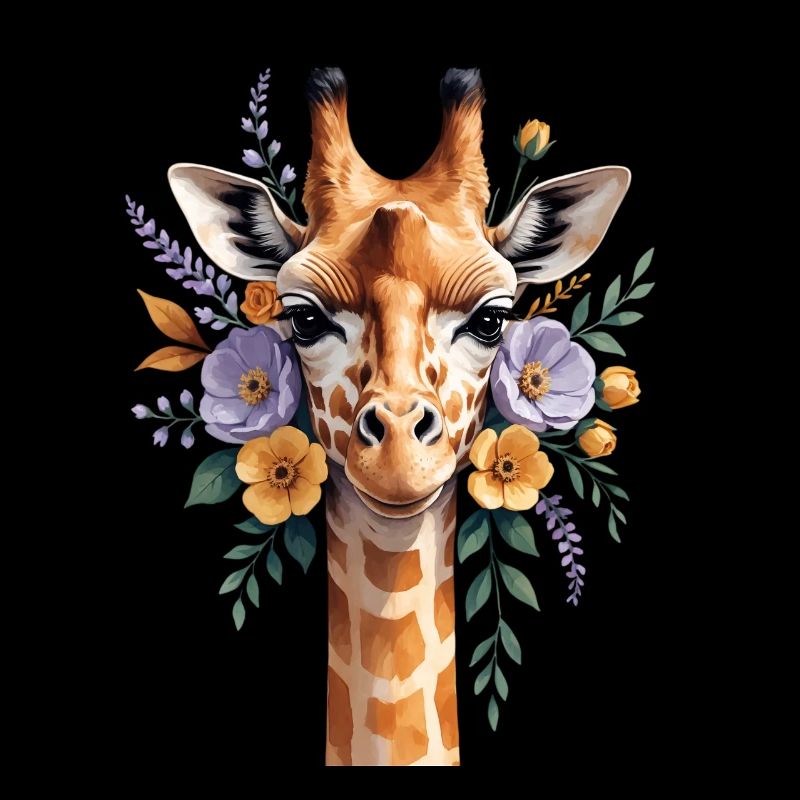 Giraffe with flower wreath