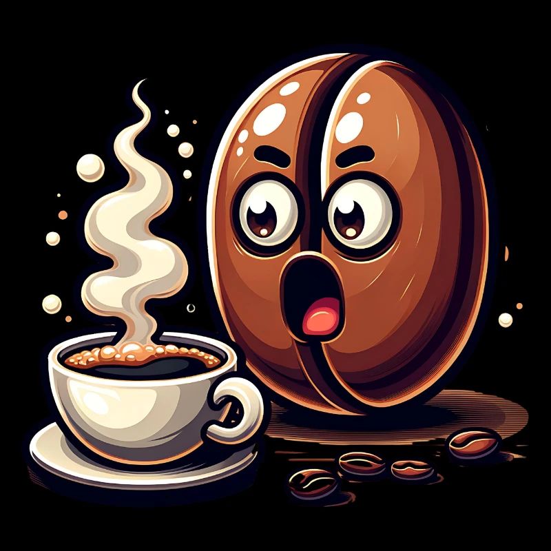 Funny coffee bean looking for a steaming
