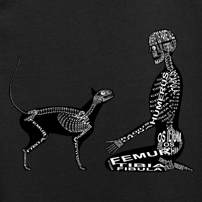 Squelette humain et félin