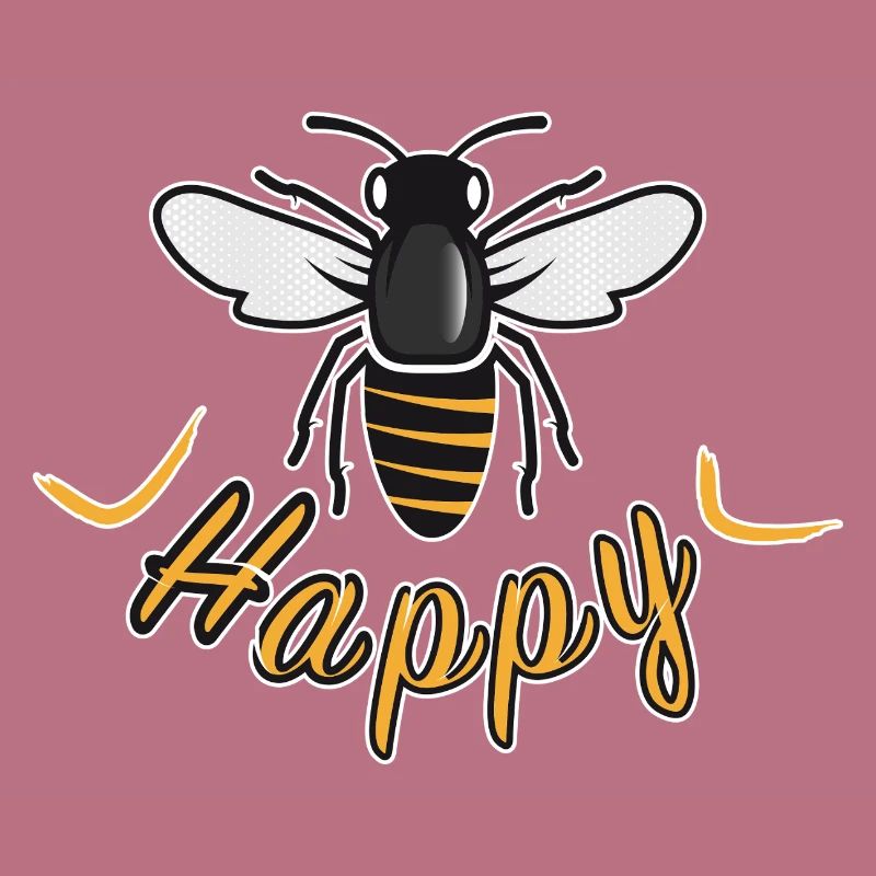 Abeille heureuse avec l’inscription « Happy »