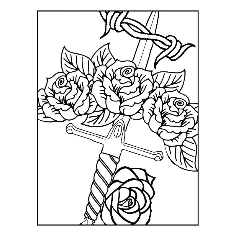 Dagger Tattoo #3 Coloring Page Pattern