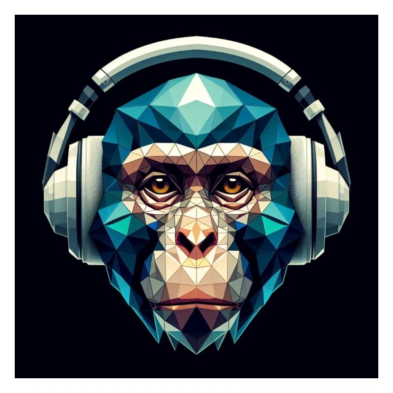 Ein Affe mit Kopfhörer im Polygon-Stil