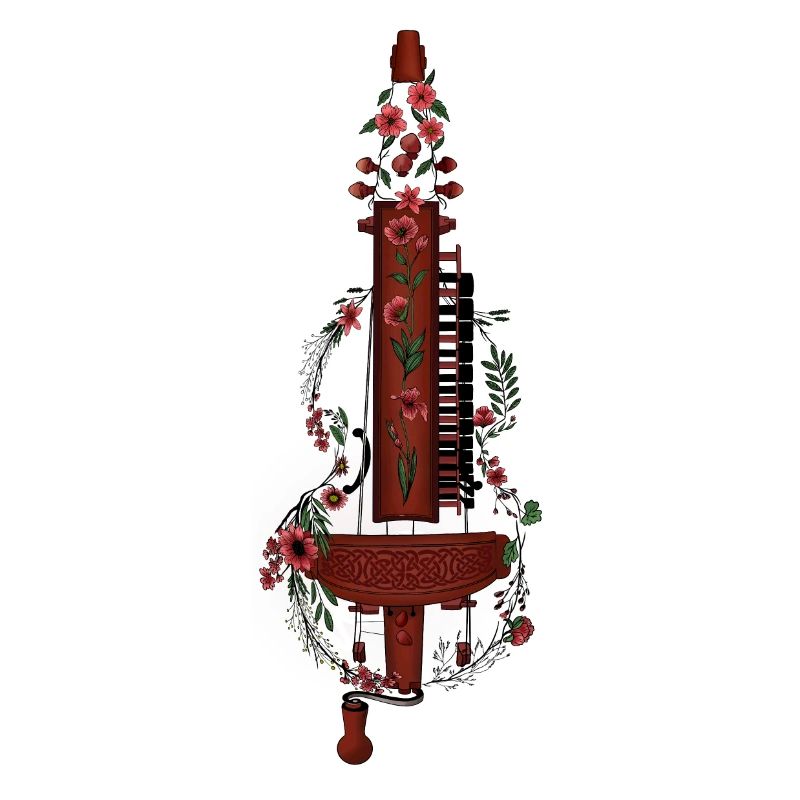 Vielle à roue de violon avec vrilles de fleurs