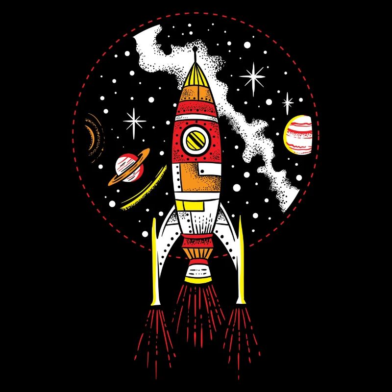 Retro rocket ship launching outer space shuttle