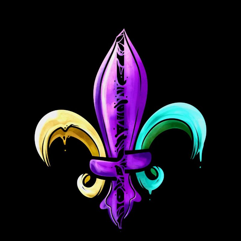 Fleur de lis dorée, violette et verte