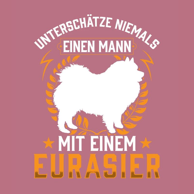 Mann mit Eurasier Eurasian Spitz