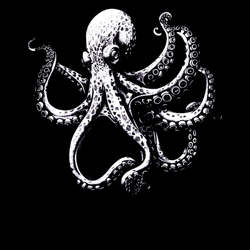 Illustration complexe de pieuvre en noir et blanc