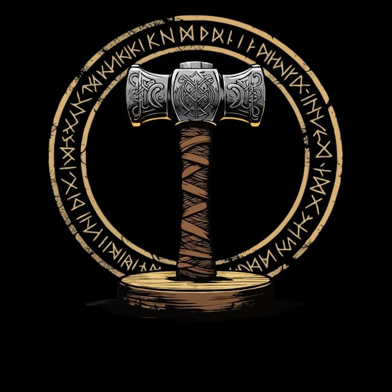 Viking Hammer Warrior Valhalla Runic Circle Thor