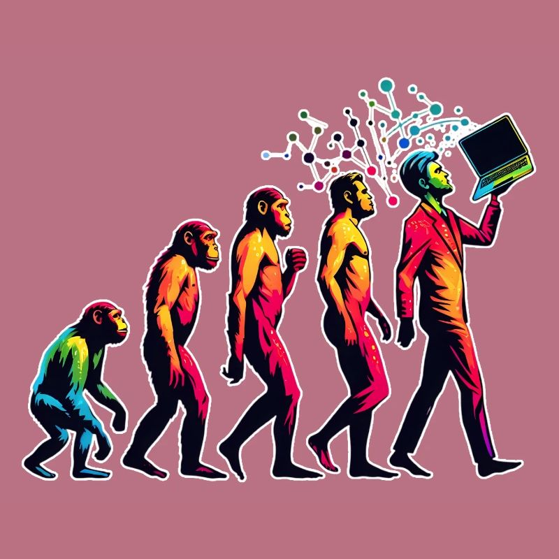Evolution Menschen zum Laptop PC Nerd Geek Affe