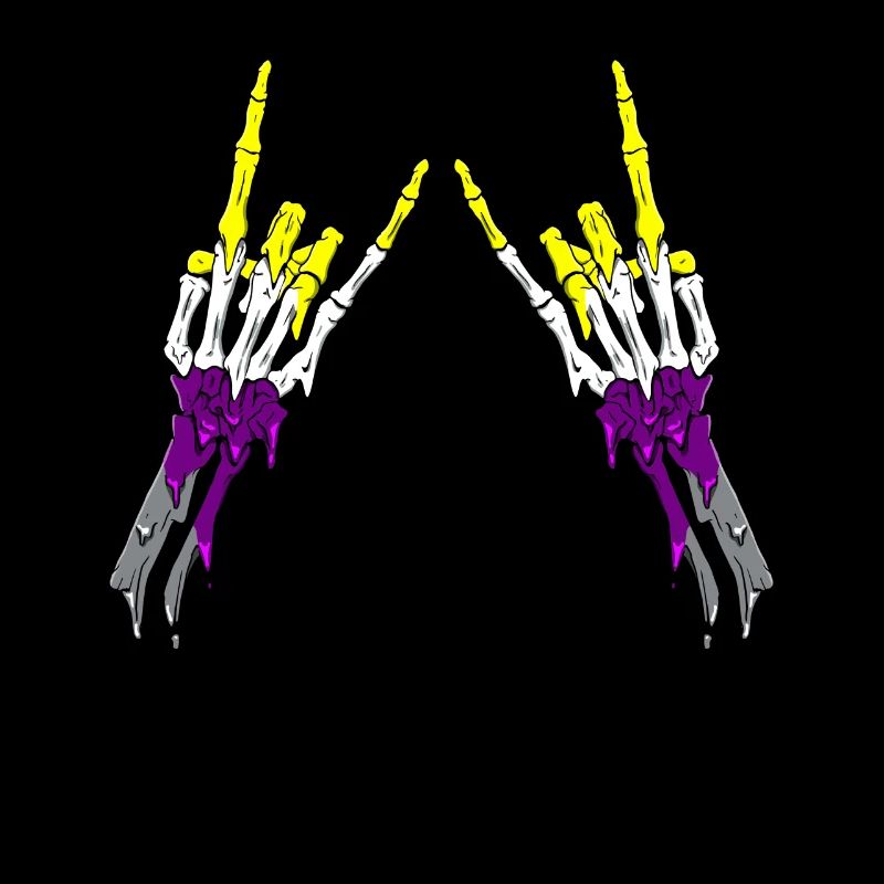 Non Binary Pride Flag Devil Horn Skeleton Subtle