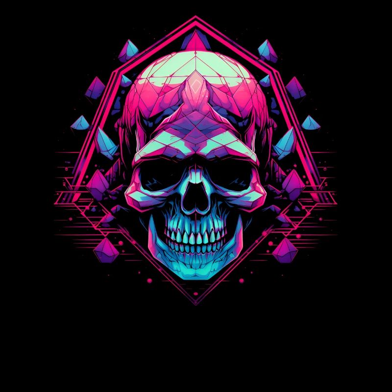 Polygon Synthwave Vaporwave Schädel