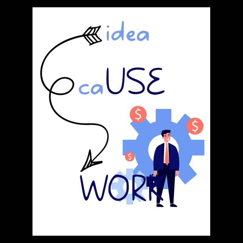 Idee Ursache Arbeit. Aus einer Idee entsteht ein Werk.