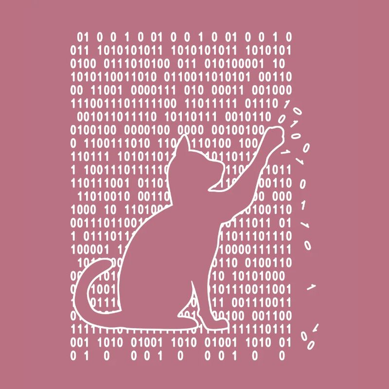 Cat in the system Cat plays with binary code