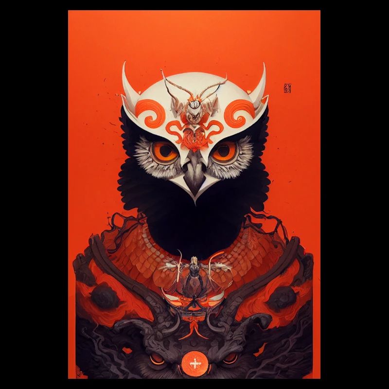 Eule Japanisch Rot Samurai