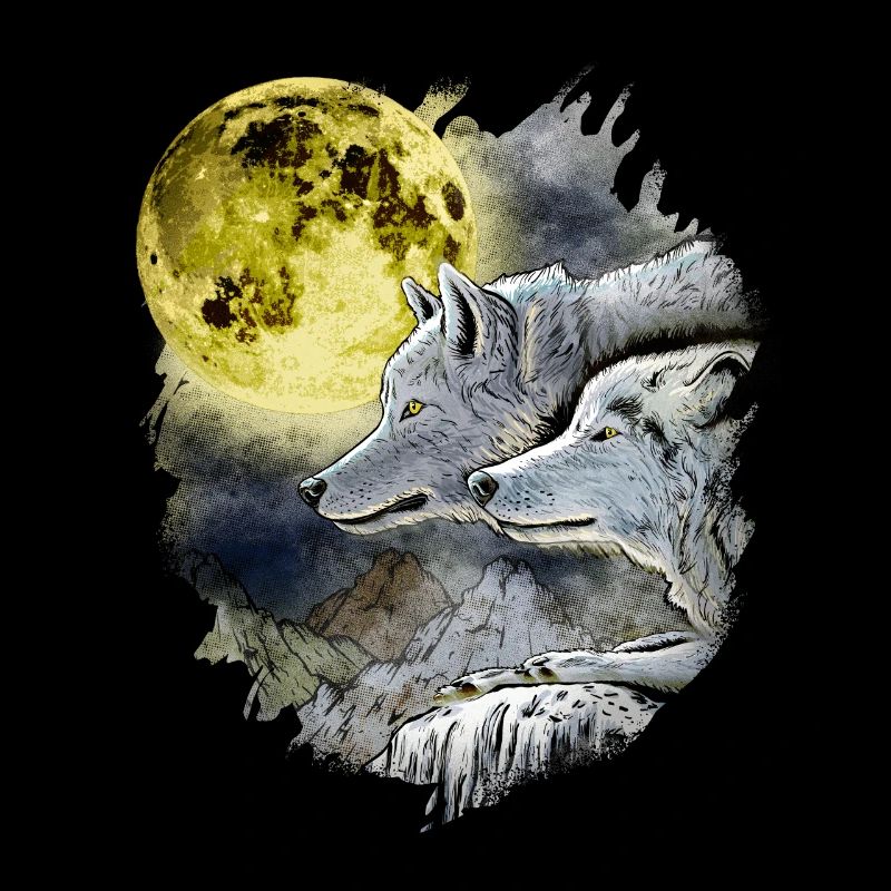Fantasy wolf wolves with moon