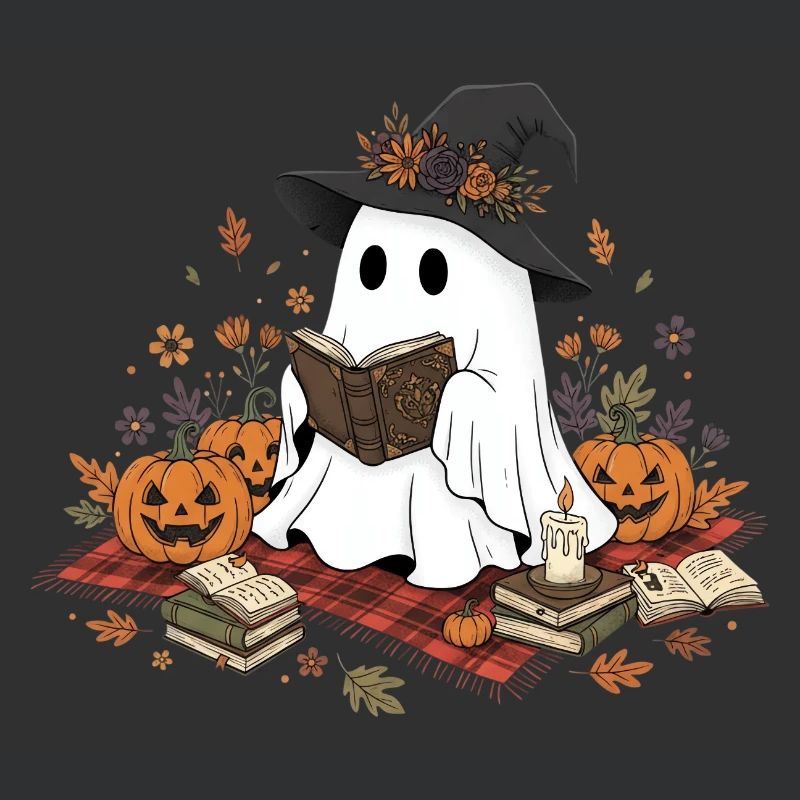 Witch Witch with Pumpkins and Magic Book