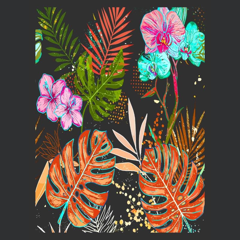 Exotic Monstera Tropical Pattern with Flowers