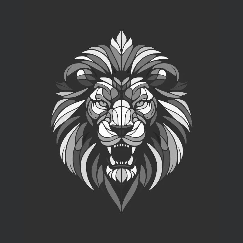 Black and white lion head geometric patterns