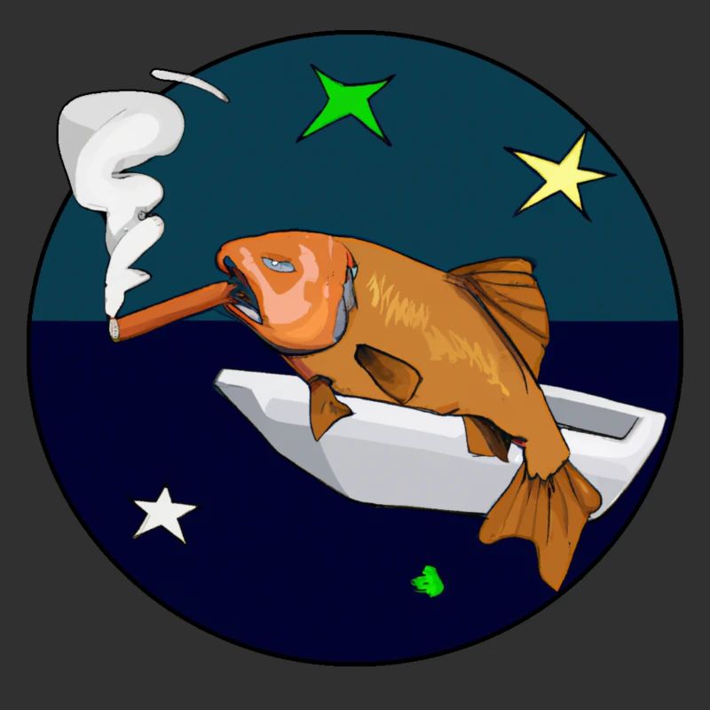 Fisch mit einer Zigarre im Weltraum.