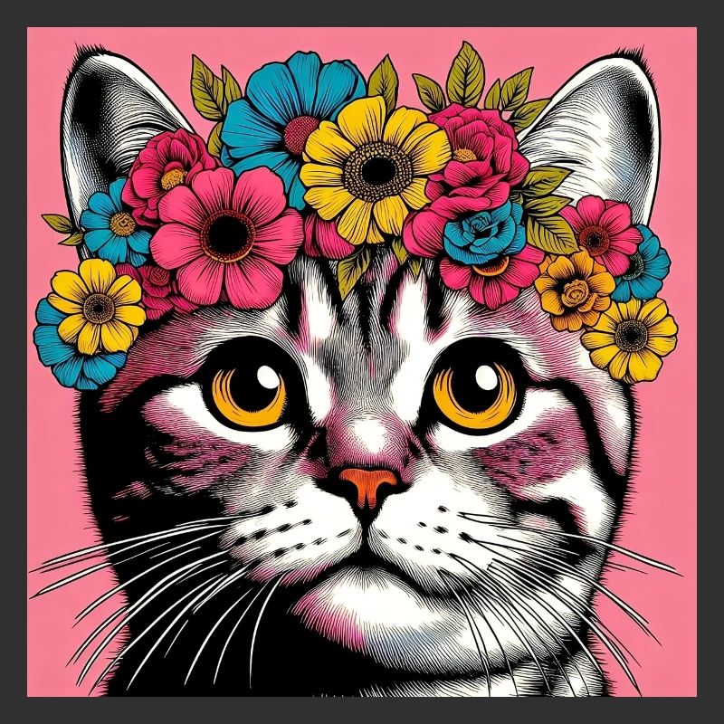 Chat avec des fleurs