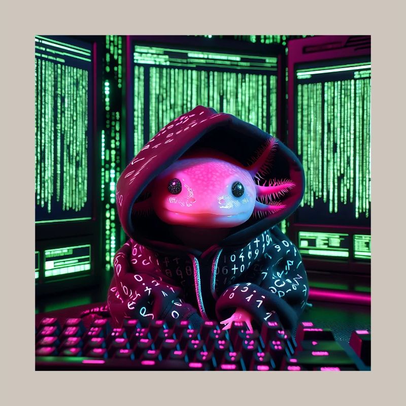 Cyber-Axolotl im digitalen Code-Look