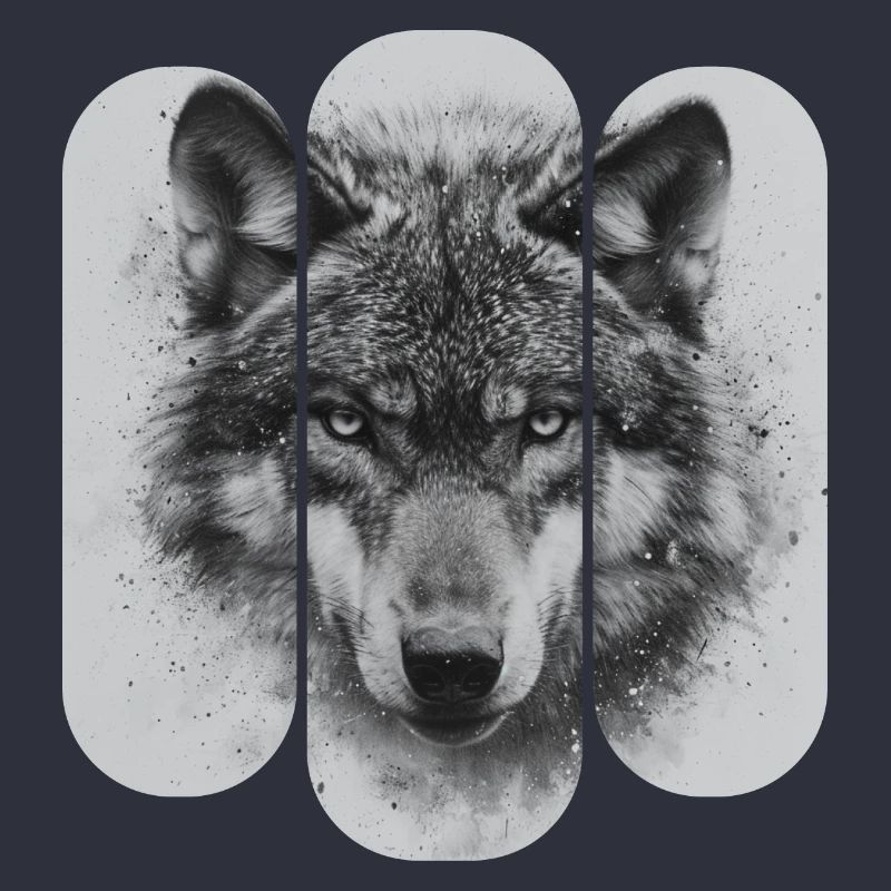 Triptychon Schwarz-Weißer Wolf