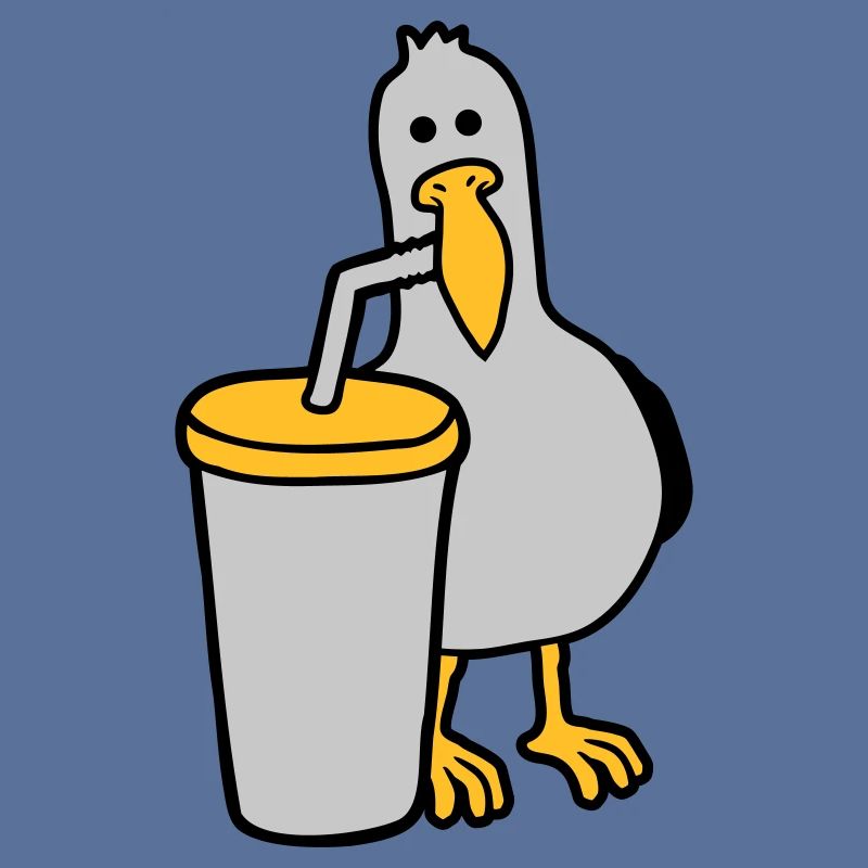 Seagull drinks cola drink