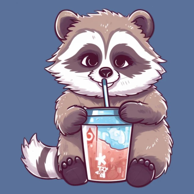 Waschbär mit Eiskaffee
