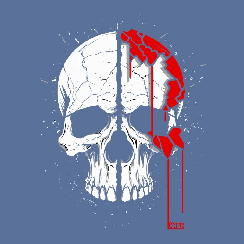 Split skull with red paint