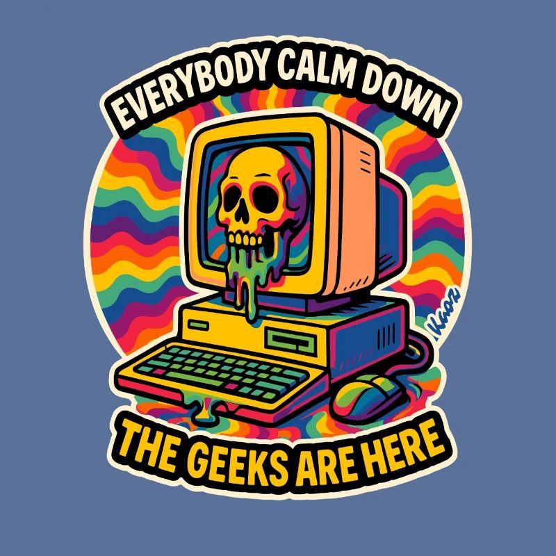 Geeks Are Here Retro Skull Computer