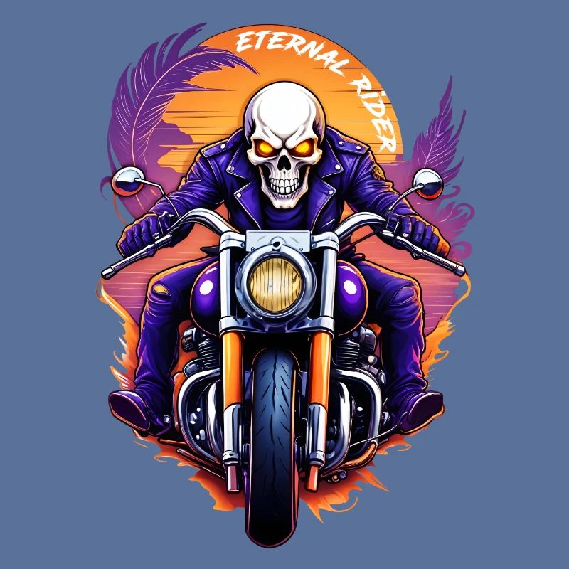Biker Skeleton Biker Skull Custom Motorcycle Sun