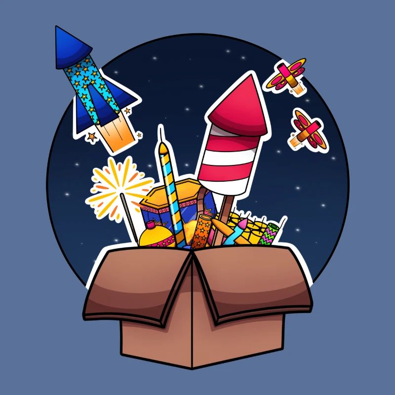 Colorful Fireworks In Box Exploding